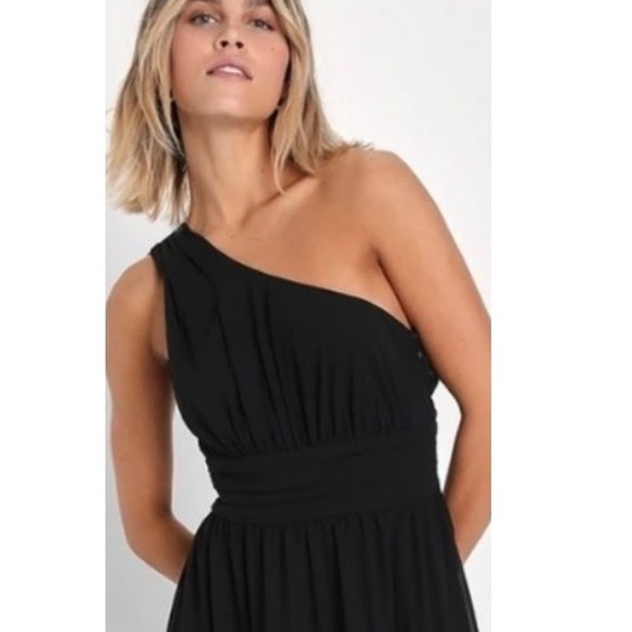 Lulus Graciously Gorgeous black one shoulder cut out long gown Small NWOT sheer - Picture 2 of 7